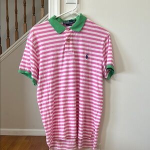 Polo by Ralph Lauren Pink and Green Striped Polo Shirt